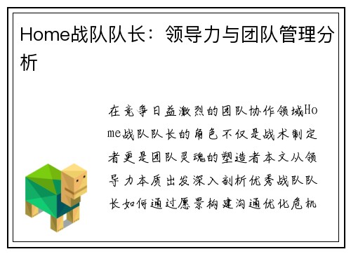 Home战队队长：领导力与团队管理分析